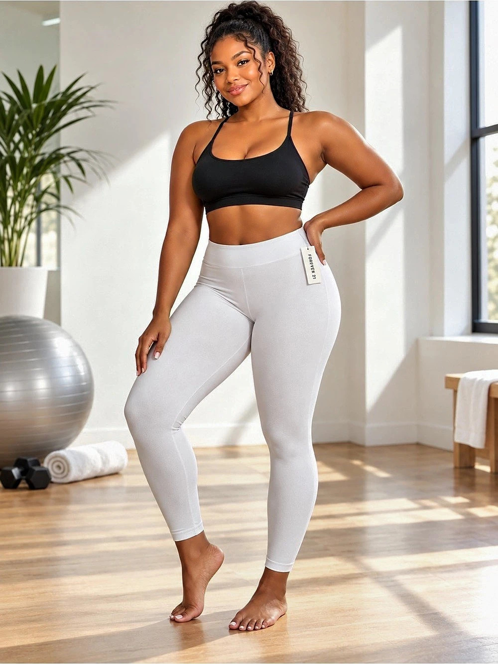 NWT Forever 21 White High Rise Leggings Women’s Large Stretch Athleisure